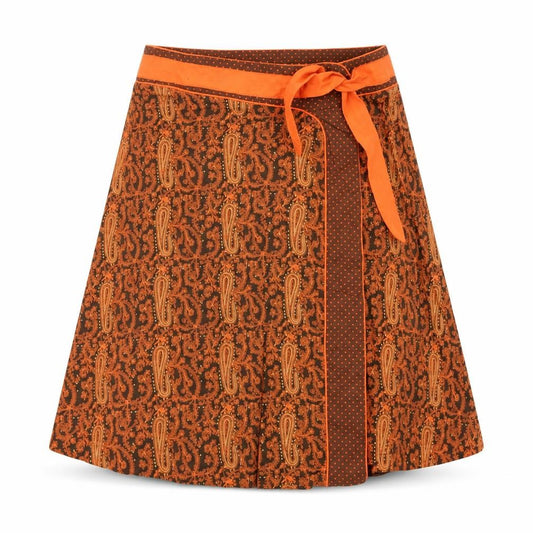 Olly & Co Women's Orange Brown Paisley A-Line Skirt