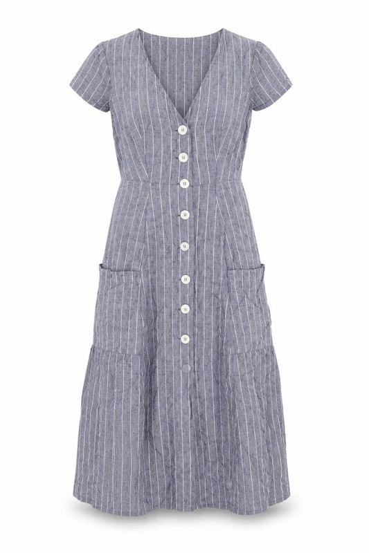 White Company Women's Grey Striped Shirt Dress Size 4