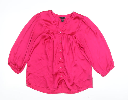 H&M Women's Pink Blouse 8 V-Neck 3/4 Sleeve