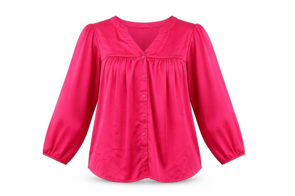 H&M Women's Pink Blouse 8 V-Neck 3/4 Sleeve