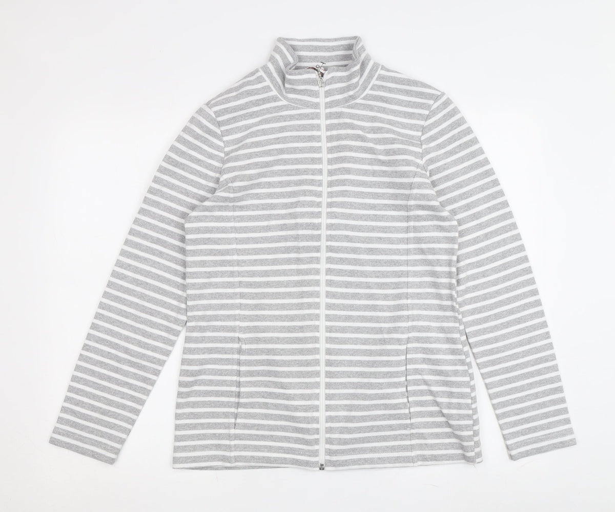 Afibel Women's Grey White Striped Jacket Size 10/12