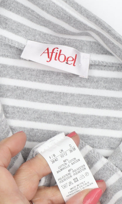 Afibel Women's Grey White Striped Jacket Size 10/12