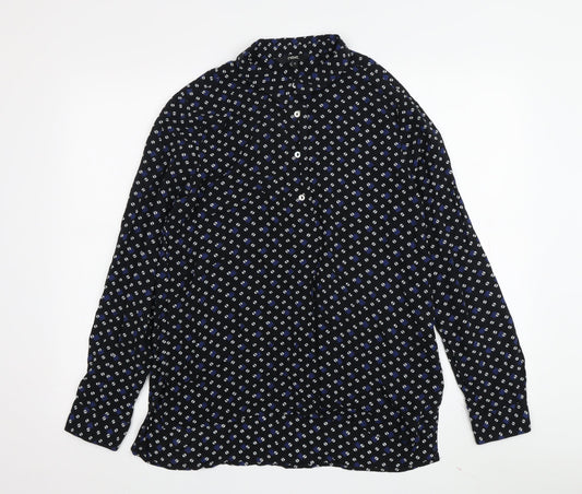 Next Women's Black Geometric Button-Up Shirt, Size 12