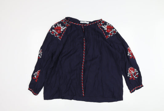 Cotton Club Women's Blue Tunic Blouse S 3/4 Sleeve