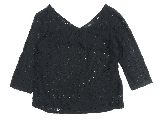 Next Women's Black Crochet Blouse Size 14