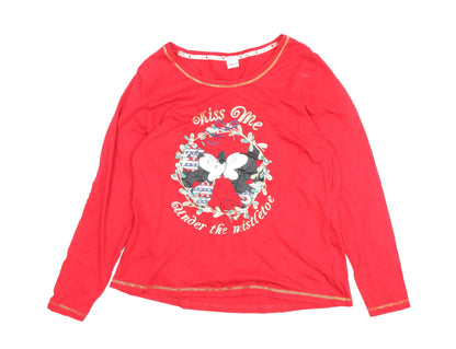 Preloved Disney Women's Red Christmas T-Shirt Size 16-18 - Front