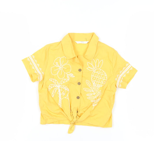 Marks and Spencer Girls Yellow Floral Button-Up Crop Top 4-5 Years