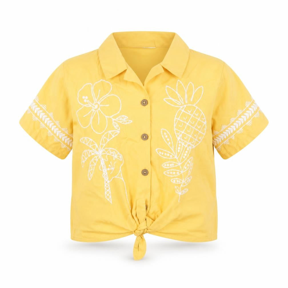 Marks & Spencer Girls Yellow Floral Button-Up Crop Top 4-5 Years
