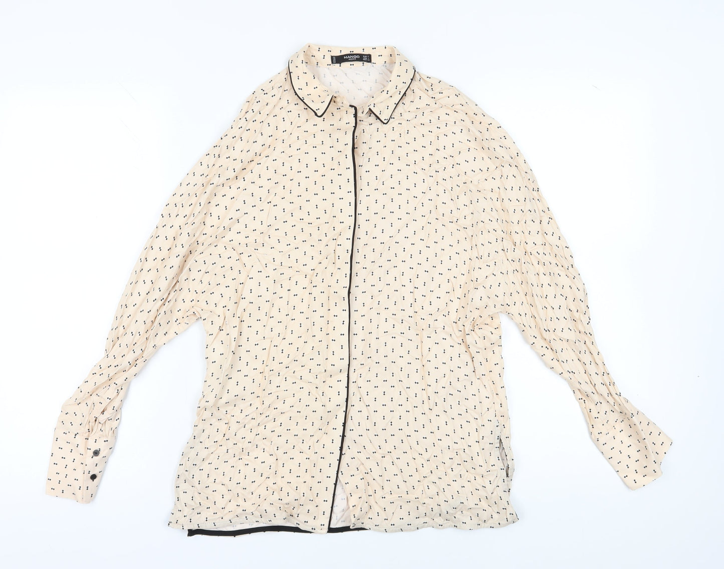 Mango Women's Beige Button-Up Geometric Shirt S