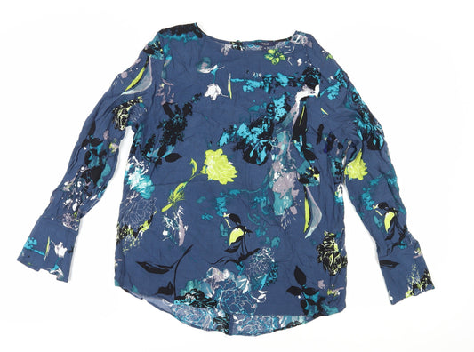 Next Women's Blue Floral Blouse UK 14 Boat Neck Long Sleeve