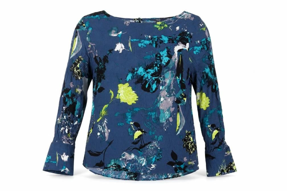 Next Women's Blue Floral Blouse UK 14 Boat Neck Long Sleeve
