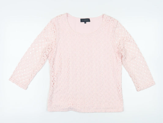 Viyella Women's Pink Lace Blouse M 3/4 Sleeve Spring