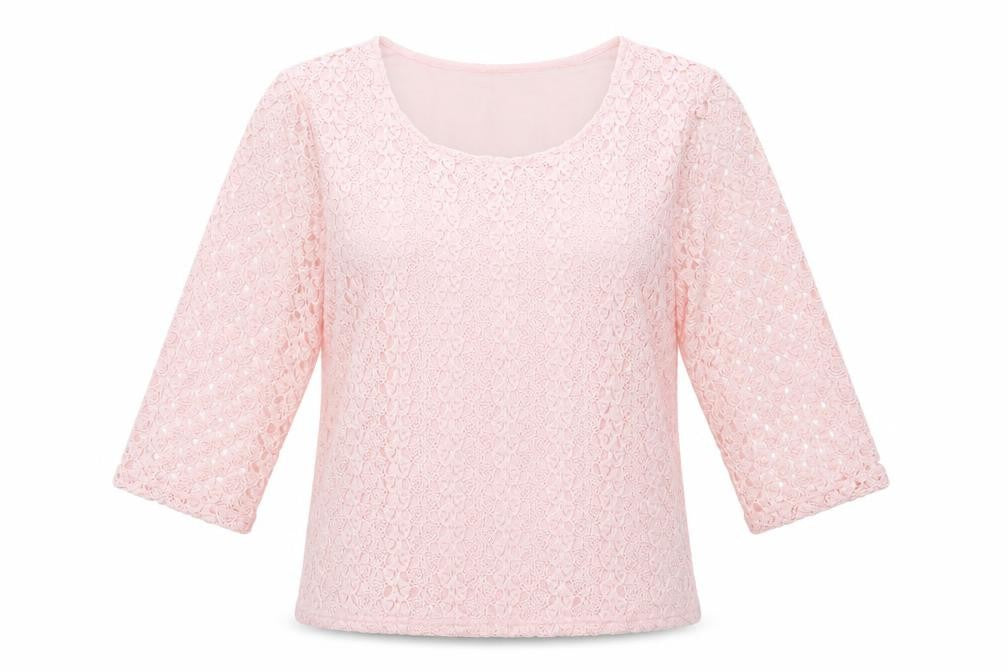 Viyella Women's Pink Lace Blouse M 3/4 Sleeve Spring