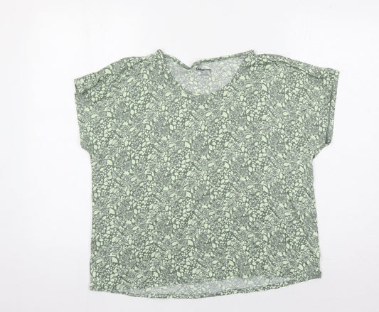Lands' End Women's Green Floral T-Shirt, Size L, Casual Wear