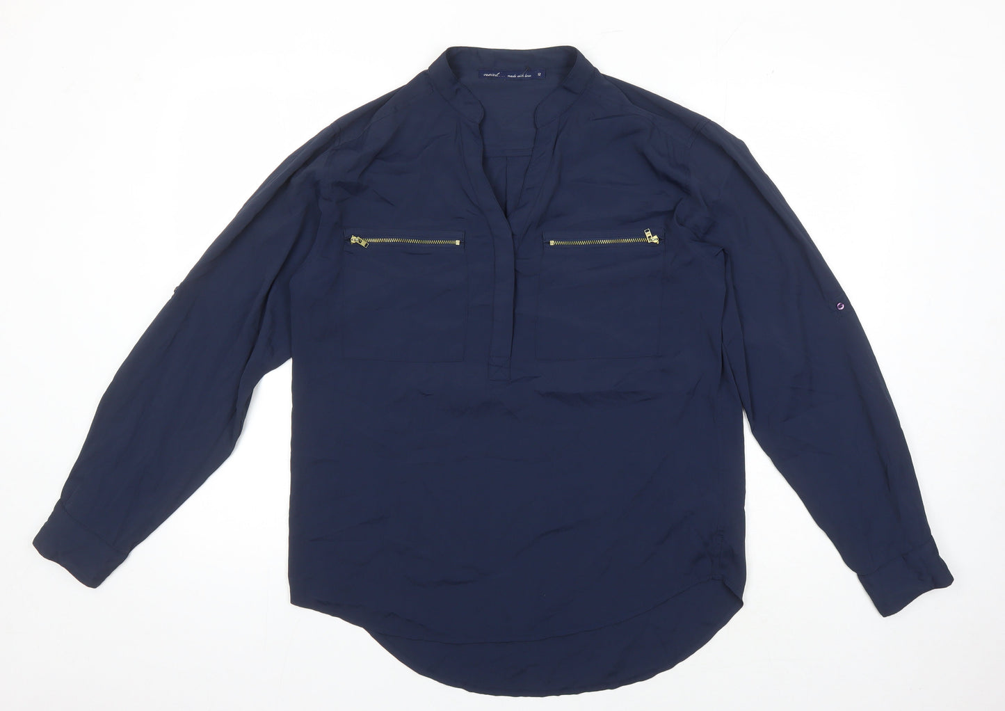 Next Women's Blue High Neck Long Sleeve Blouse - Size 12