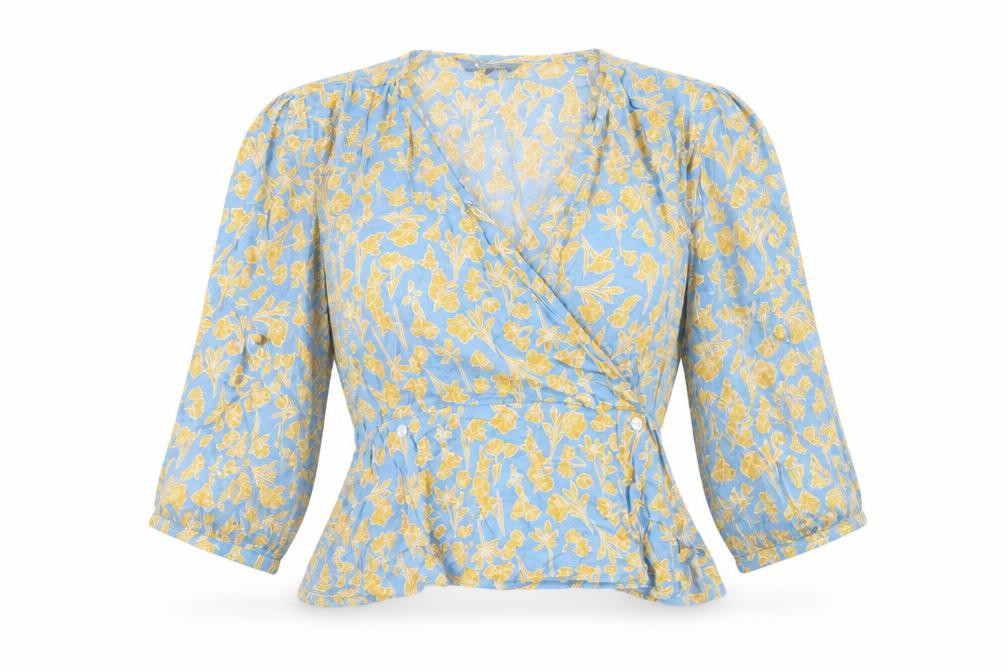 Van Heusen Womens Blue Floral Wrap Blouse Size S