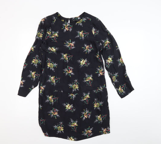 Zara Women's Black Floral Silk Shift Dress Size S