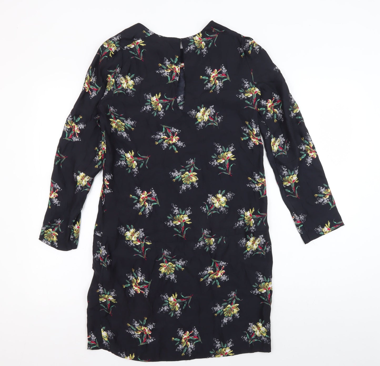 Zara Women's Black Floral Silk Shift Dress Size S