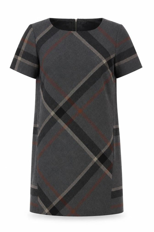 Next Petite Grey Plaid Shift Dress Size 12 Women