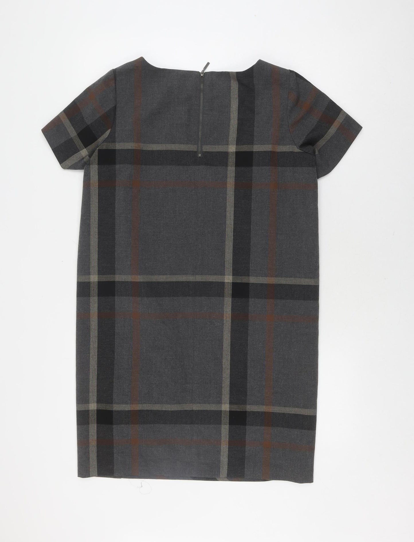 Next Petite Grey Plaid Shift Dress Size 12 Women