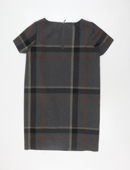 Next Petite Grey Plaid Shift Dress Size 12 Women