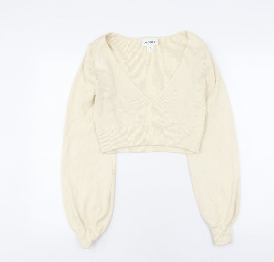 Monki Women's Ivory V-Neck Pullover Jumper, Medium