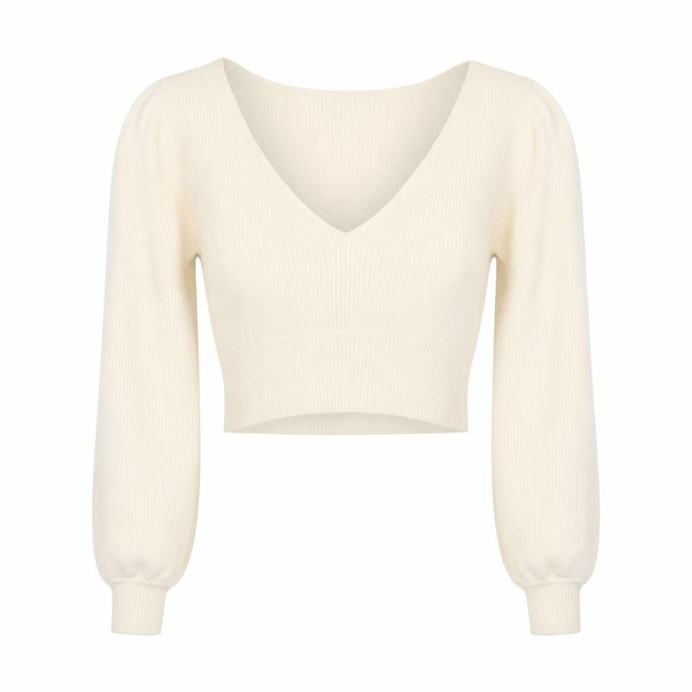 Monki Women's Ivory V-Neck Pullover Jumper, Medium