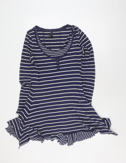Marks and Spencer Women's Blue Striped T-Shirt Size 10