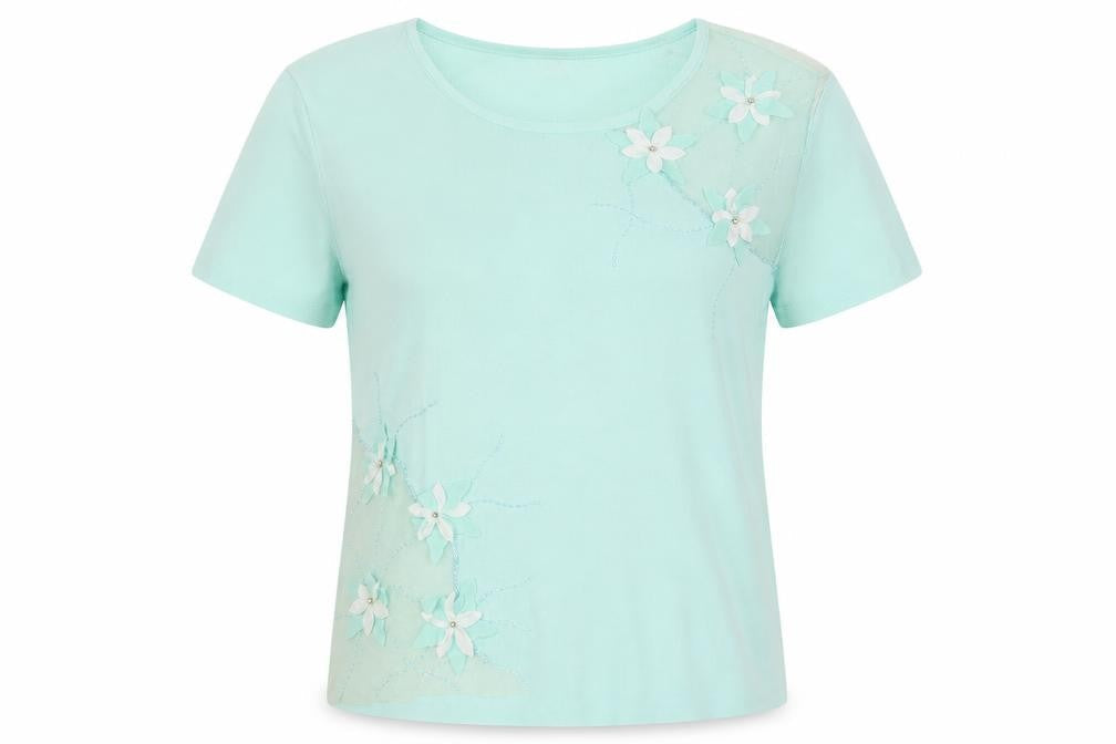 Roman Originals Womens Blue T-Shirt, M, Floral Embroidery