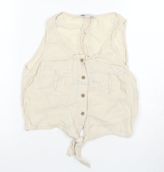 Topshop Beige Sleeveless Cropped Blouse - UK 8