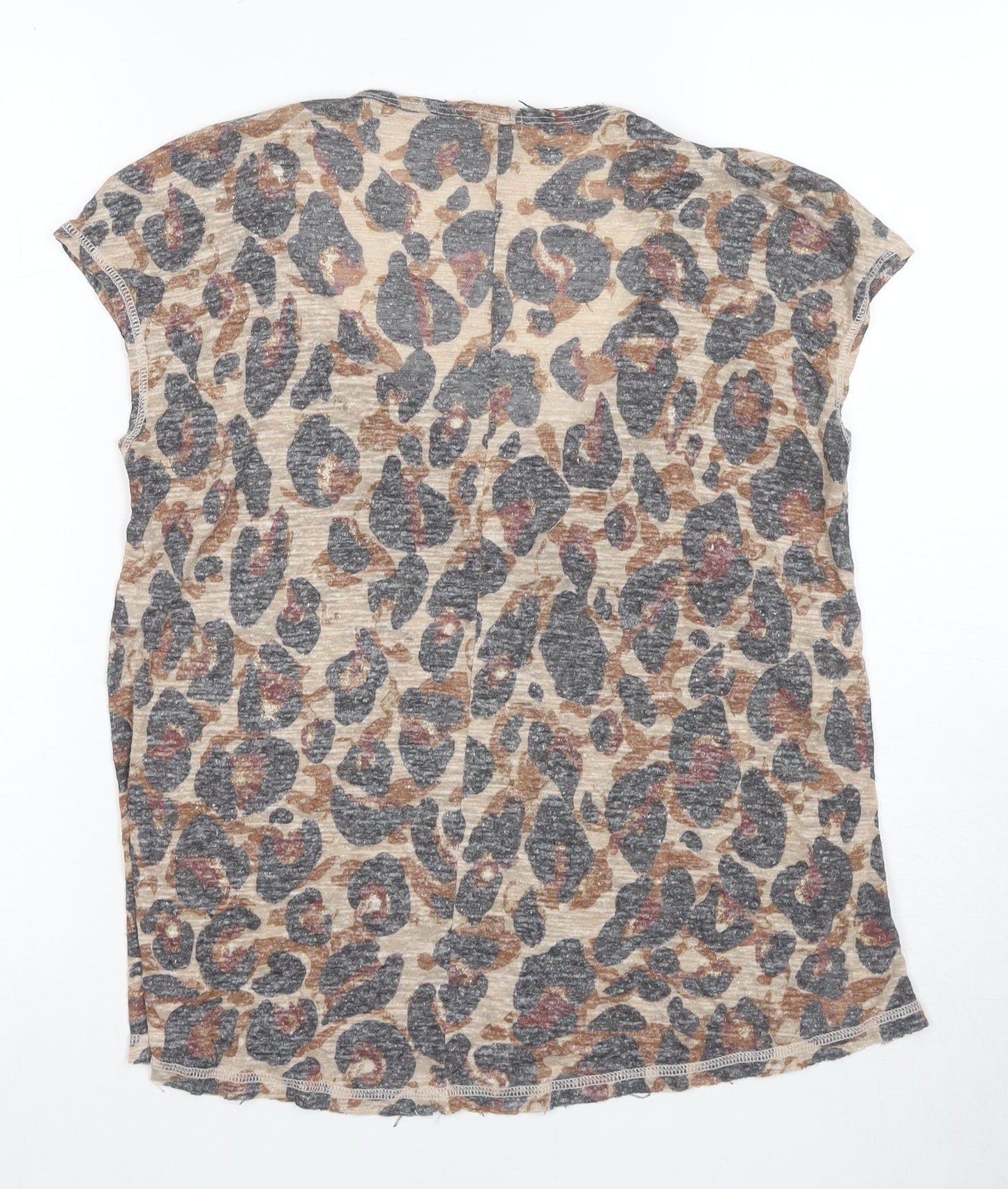 River Island Women's Beige Animal Print V-Neck T-Shirt