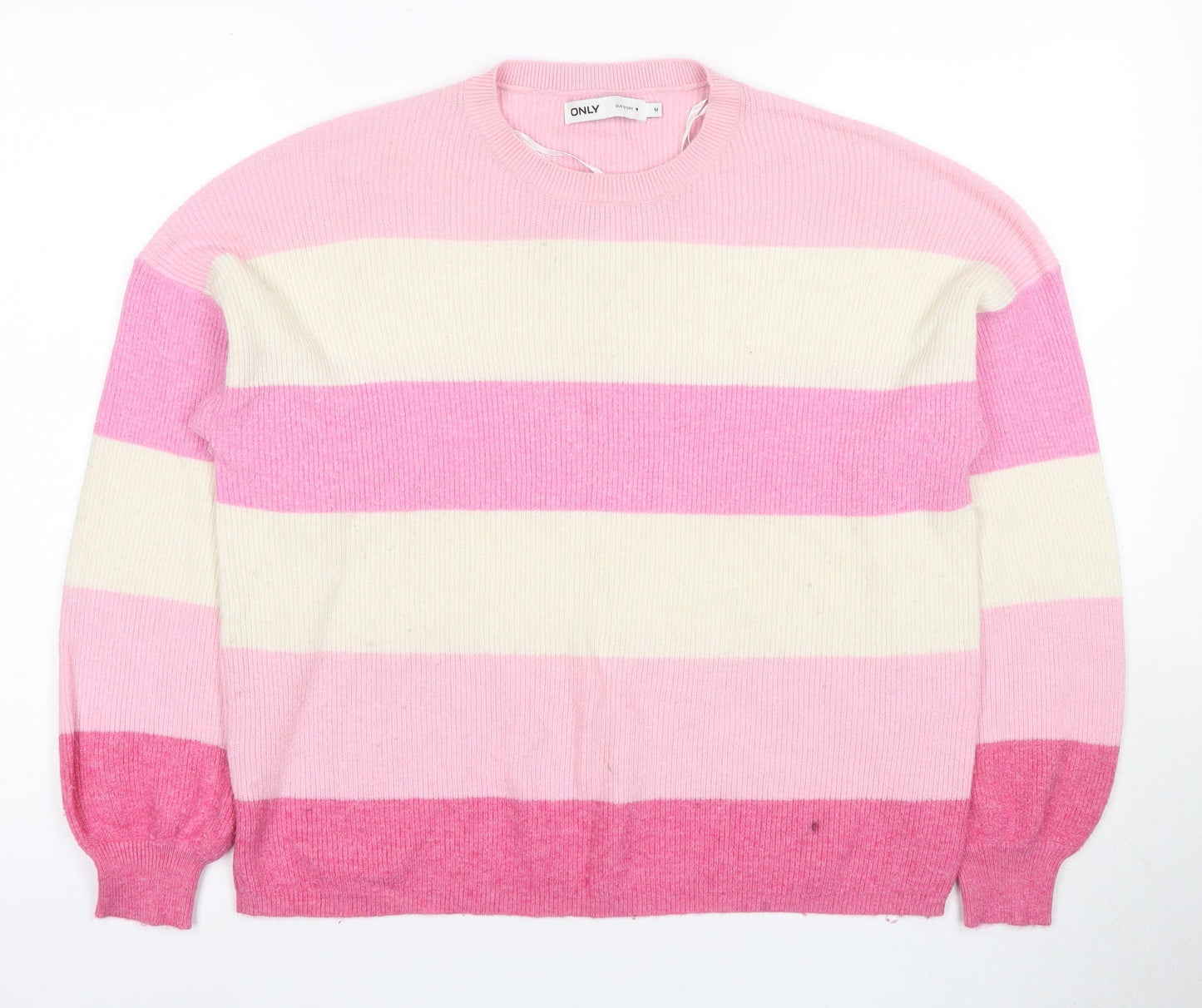 ONLY Women's Pink Striped Knit Pullover Jumper, Size M
