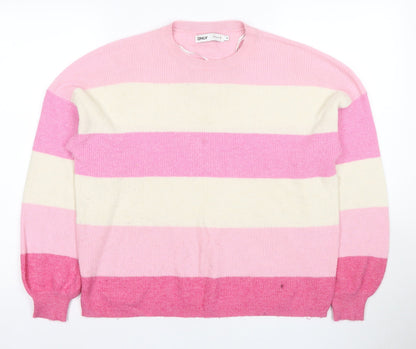 Additional front view of Only Women's Pink Striped Knit jumper, size M