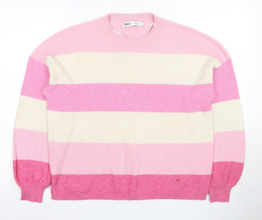 ONLY Women's Pink Striped Knit Pullover Jumper, Size M