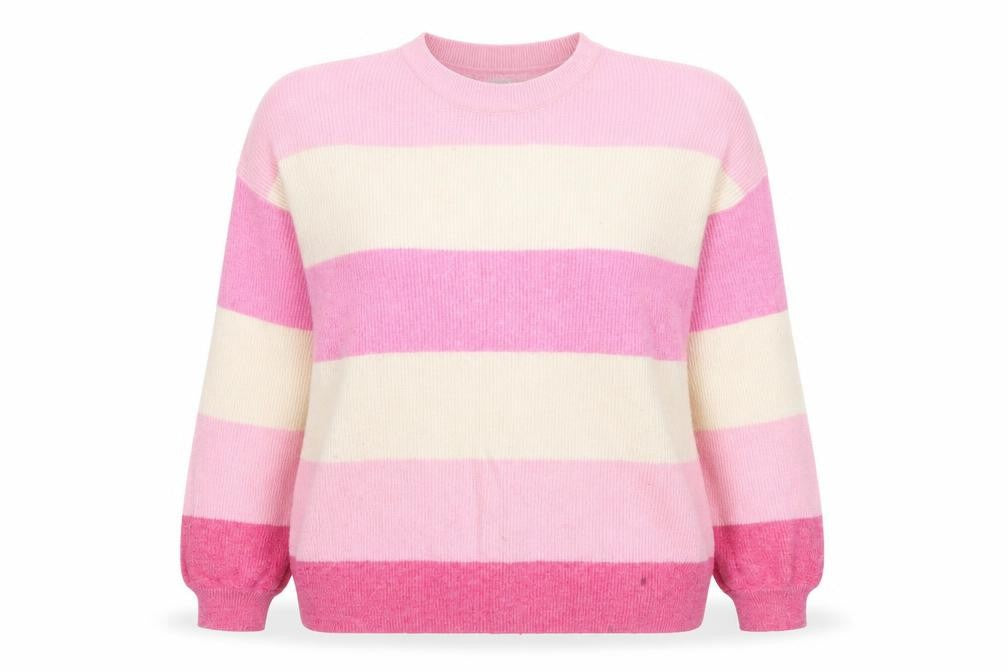 ONLY Women's Pink Striped Knit Pullover Jumper, Size M