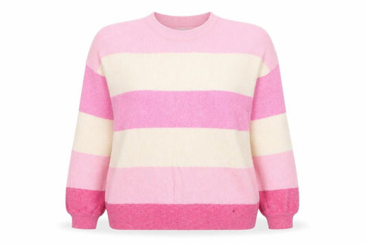Front view of Only Women's Pink Striped Knit jumper, size M