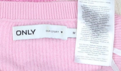 Close-up detail of Only Women's Pink Striped Knit jumper, size M