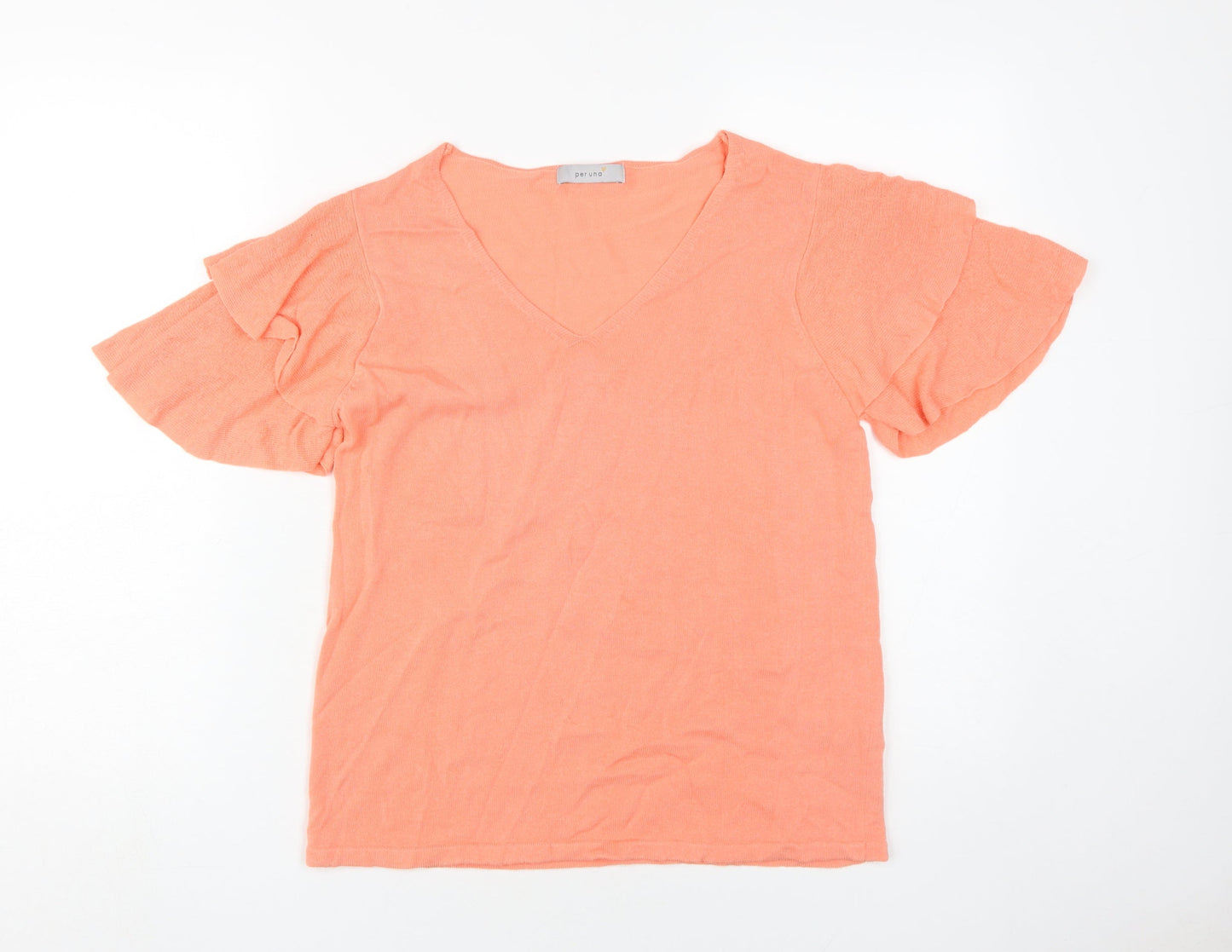 Marks and Spencer Women's Orange V-Neck Flared T-Shirt - Size 10