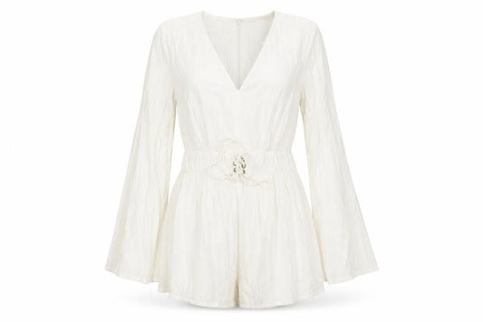MINKPINK Women Ivory Playsuit L V-Neck Casual Spring