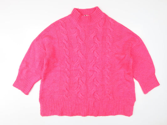 Next Women's Pink Cable-Knit Mock Neck Jumper XL