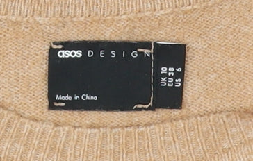 ASOS DESIGN Women Beige Crew Neck Pullover Jumper Size 10