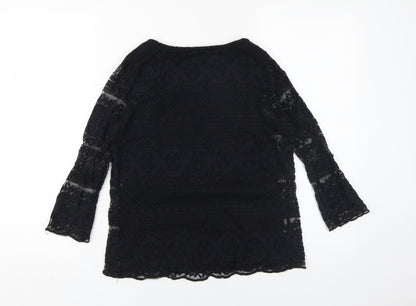 A&G Women's Black Lace Blouse S Classic Bell Sleeve