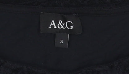 A&G Women's Black Lace Blouse S Classic Bell Sleeve