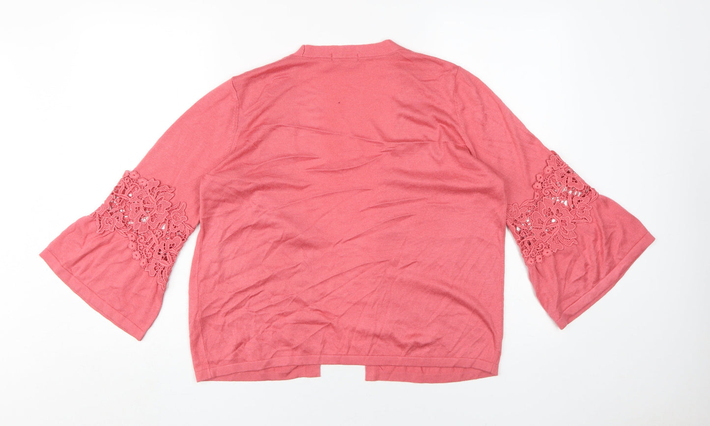 M&Co Women's Pink Bell Sleeve Cardigan Size 12