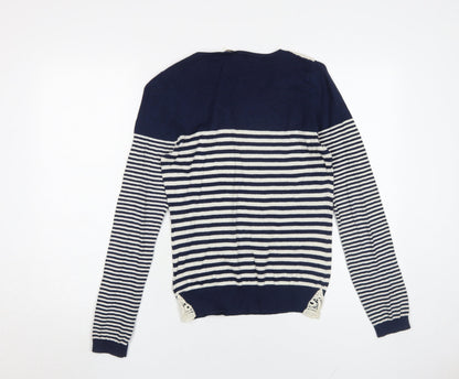 Ken Women's Blue Striped Pullover Jumper Size S