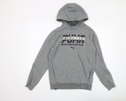 Additional front view of Puma boys’ grey pullover hoodie xl with logo accent