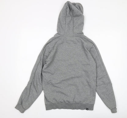 Back view of Puma boys’ grey pullover hoodie xl with logo accent