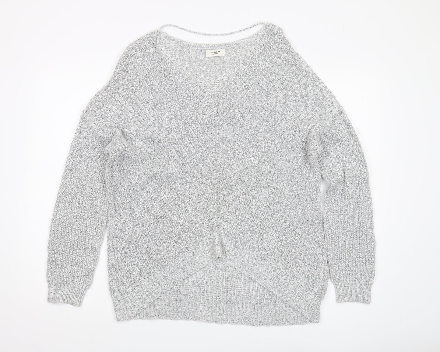 JACQUELINE de YONG Women's Grey V-Neck Pullover Jumper - L