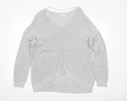 JACQUELINE de YONG Women's Grey V-Neck Pullover Jumper - L