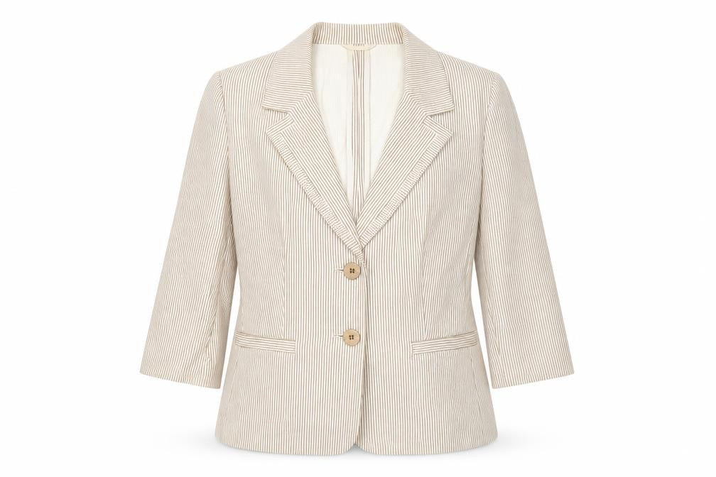 Viyella Women's Beige Pinstripe Cotton Blazer Size 12